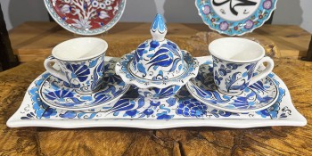 Mavi Çiçek Bahçesi İznik Çini Kahve Seti - 1
