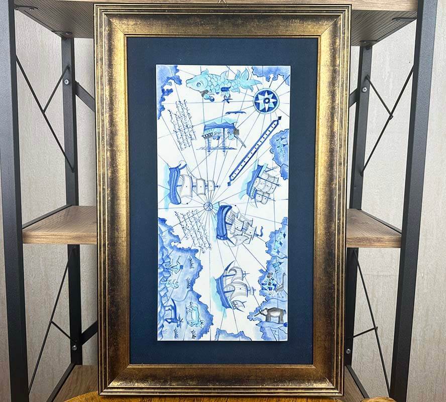 Mavi Cihan – Panneau en céramique d’Iznik à carte de Piri Reis - 1