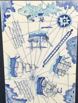 Mavi Cihan – Piri Reis Haritası İznik Çini Pano - Çini Evi (1)