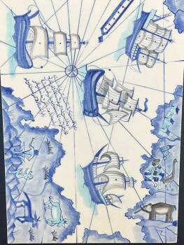 Mavi Cihan – Piri Reis Haritası İznik Çini Pano - 3