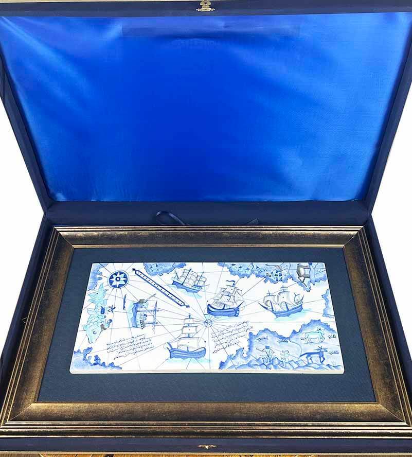 Mavi Cihan – Piri Reis Haritası İznik Çini Pano - 4