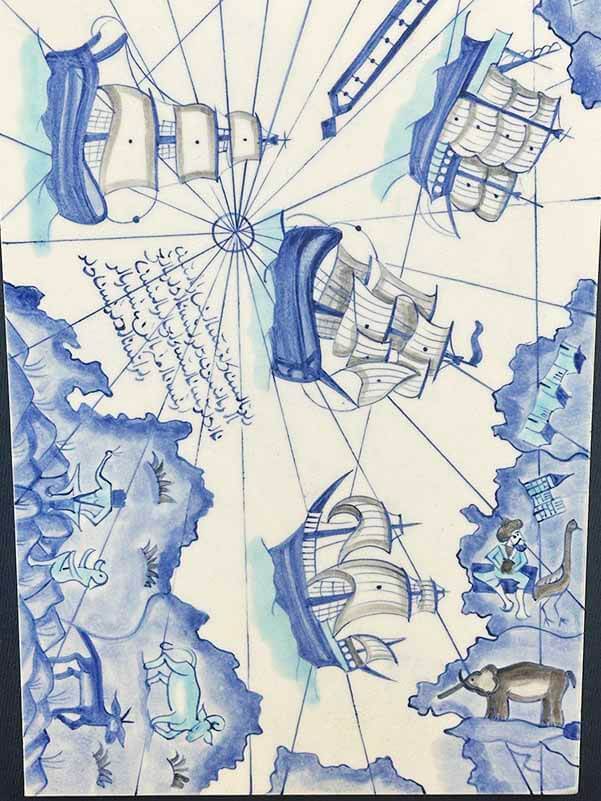 Mavi Cihan – Piri Reis Haritası İznik Çini Pano - 3