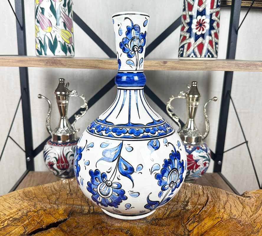 Mavi Hatayi Motifli İznik Çini Vazo - 1