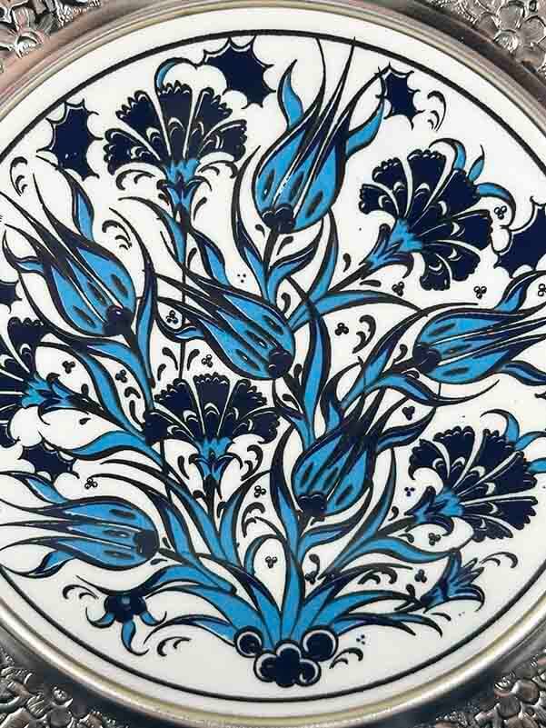 Mavi Lale ve Karanfil Gümüş Tabak 25cm - 2