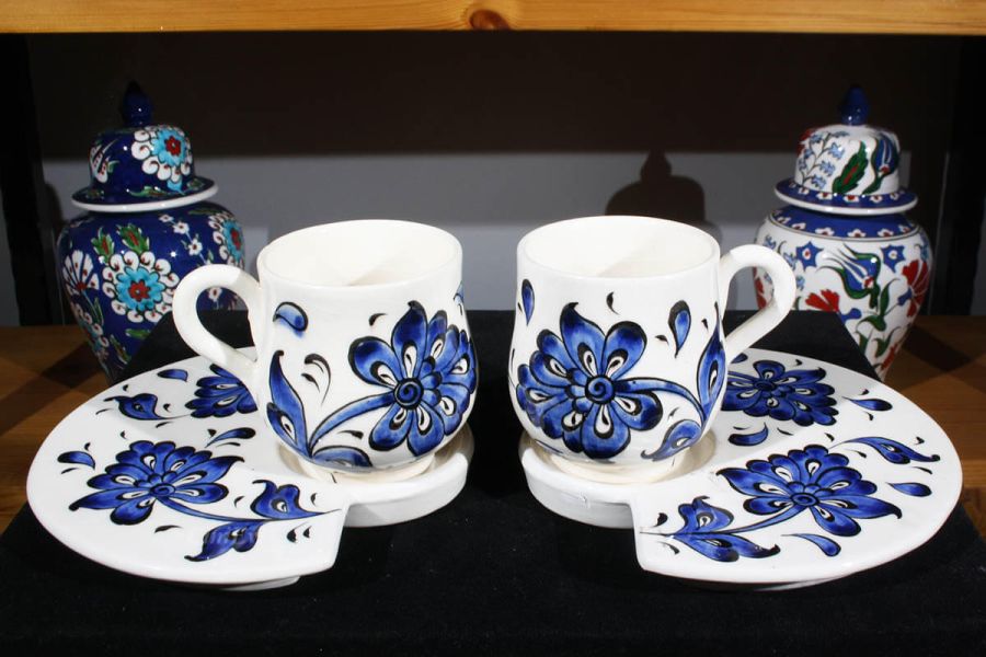 Mavi Lotus Desenli Çini Kahve Seti - 1