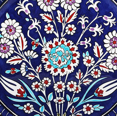 Mavi Zemin Çiçek Bahçesi İznik Çini Tabak - 2