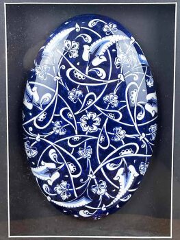 Mavi Zemin Lotus Desenli İznik Çinili Duvar Süsü - Diplomatik Hediye - 2