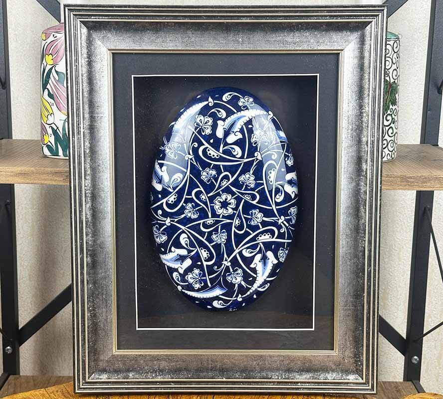 Mavi Zemin Lotus Desenli İznik Çinili Duvar Süsü - Diplomatik Hediye - 1