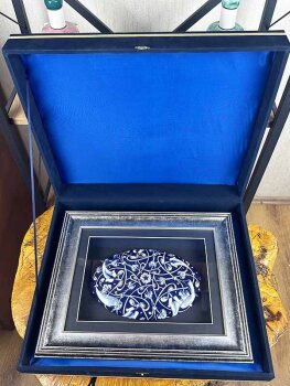 Mavi Zemin Lotus Desenli İznik Çinili Duvar Süsü - Diplomatik Hediye - 3