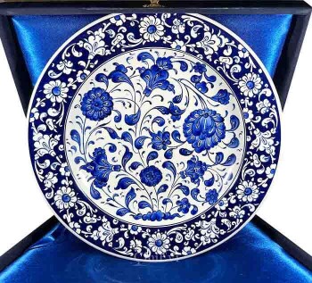Meeting Gift Blue White Iznik Ceramic Plate - Çini Evi