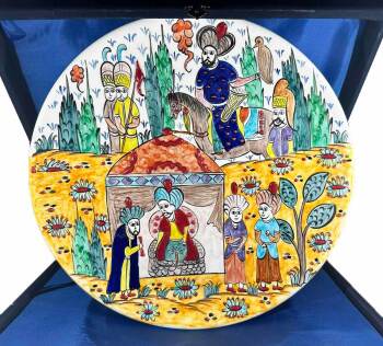 Miniature Iznik Ceramic Plate - Ambassador Audience with the Ruler - Çini Evi