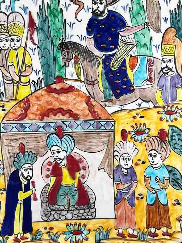 Miniature Iznik Ceramic Plate - Ambassador Audience with the Ruler - 2