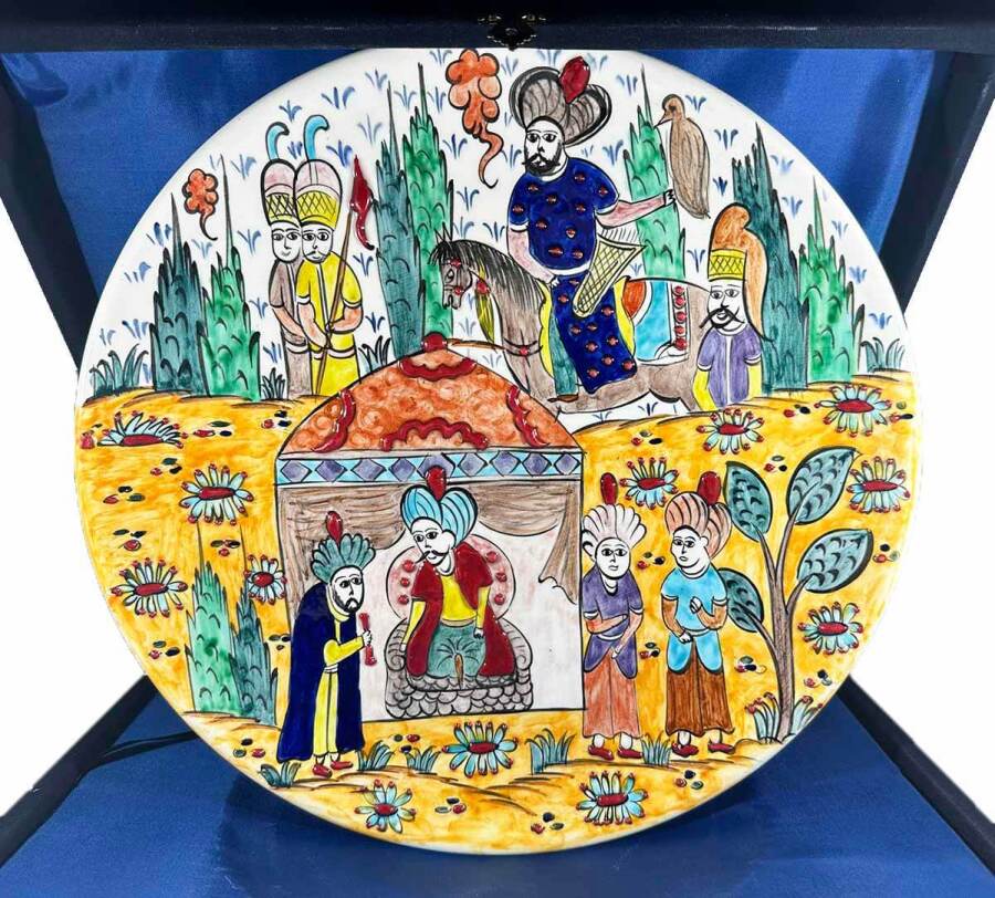 Miniature Iznik Ceramic Plate - Ambassador Audience with the Ruler - 1