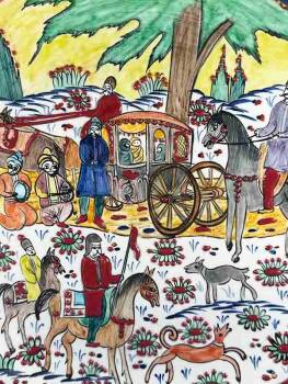 Miniature Iznik Ceramic Plate - Palace Carriage Procession - 2