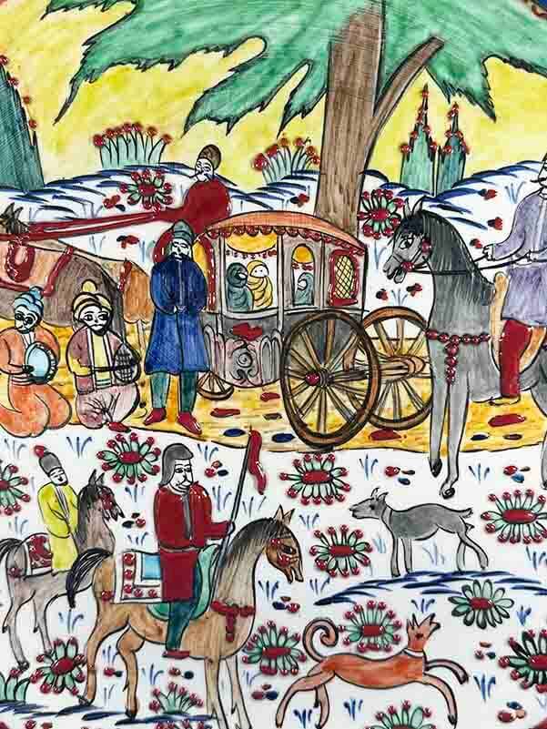 Miniature Iznik Ceramic Plate - Palace Carriage Procession - 2