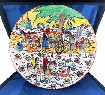 Minyatürlü İznik Çini Tabak – Saray Araba Alayı (30 cm) - Çini Evi