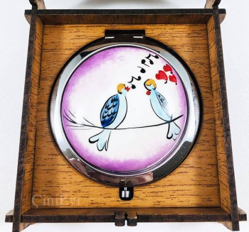 Miroir de maquillage de poterie de Dovey Birds Lovey - Çini Evi
