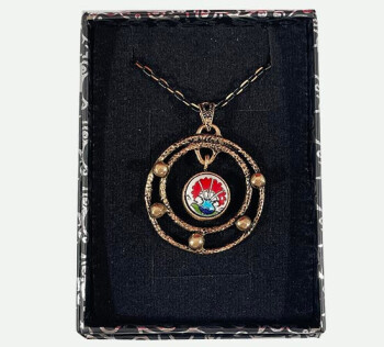Modern Carnation Iznik Ceramic Bronze Pendant - 2