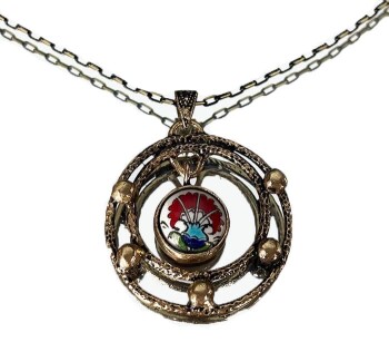 Modern Carnation Iznik Tile Bronze Pendant - Çini Evi