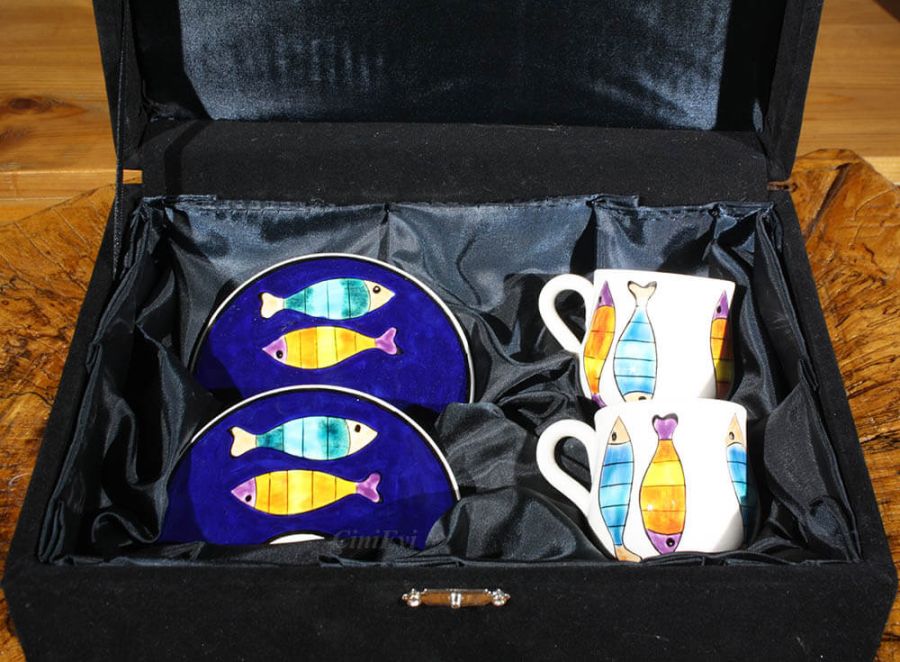 Modern Desen Balık Motifli Kahve Seti - 2