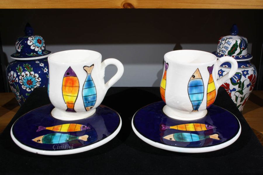 Modern Desen Balık Motifli Kahve Seti - 3