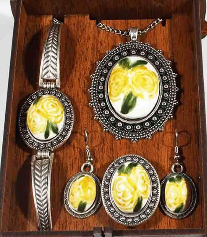 Modern Painting Iznik Ceramic Jewelry Set - 1
