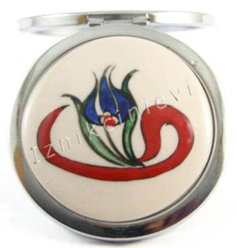 Motif anemon tulip et vav Miroir de maquillage de poterie Iznik - 1