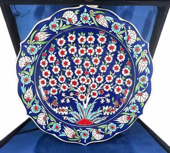 Navy Blue Tree of Life Iznik Ceramic Plate International Guest and Protocol Gift - Çini Evi
