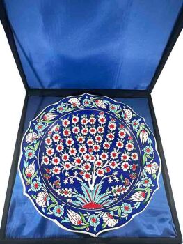 Navy Blue Tree of Life Iznik Ceramic Plate International Guest and Protocol Gift - 3