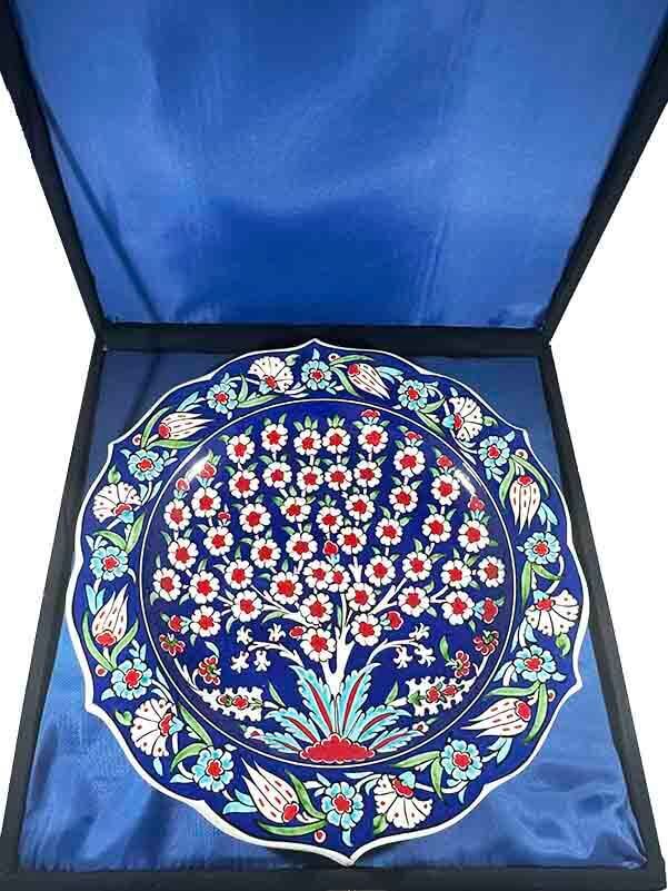 Navy Blue Tree of Life Iznik Ceramic Plate International Guest and Protocol Gift - 3