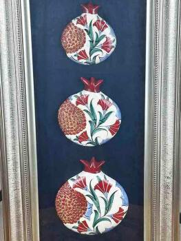 New Home Gift: Carnation and Abundance - Triple Ceramic Pomegranate Panel - 2