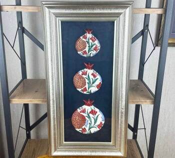New Home Gift: Carnation and Abundance – Triple Iznik Ceramic Pomegranate Panel - Çini Evi