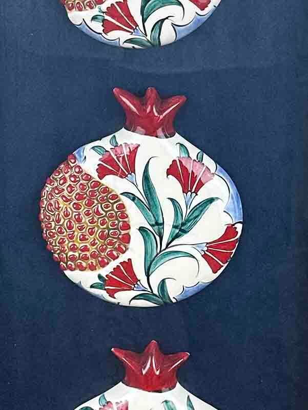 New Home Gift: Carnation and Abundance – Triple Iznik Ceramic Pomegranate Panel - 3