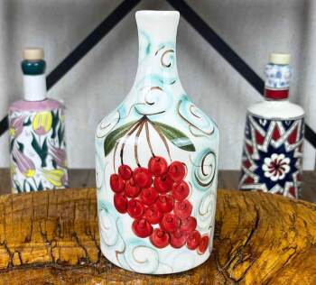 Üzüm Salkımı Desenli El İşi Zeytinyağı Şişesi 410 ml - Çini Evi