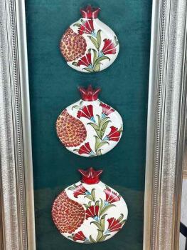 Official Visit Gift: Triple Iznik Ceramic Pomegranate Panel with Blue Tulip Motifs - 3
