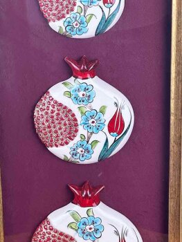 Official Visit Gift: Triple Iznik Ceramic Pomegranate Panel with Tulip and Spring Flower Motifs - Çini Evi (1)