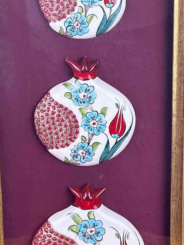 Official Visit Gift: Triple Iznik Ceramic Pomegranate Panel with Tulip and Spring Flower Motifs - 2