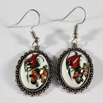 Ohrringe aus Iznik-Keramik mit einzelner Tulpe - Çini Evi
