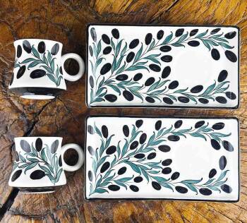 Olive Branch Pattern Ceramic Coffee Presentation Set - Corporate Design - Çini Evi