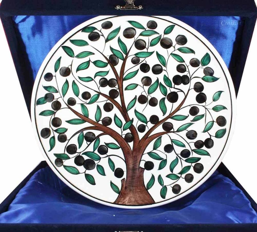 Olive Tree Patterned Iznik Pottery Plate - 1