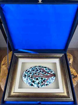 Olivenbaum Motiv İznik Çini Wandbild mit Passepartoutrahmen – Handgefertigte Wanddekoration - 3