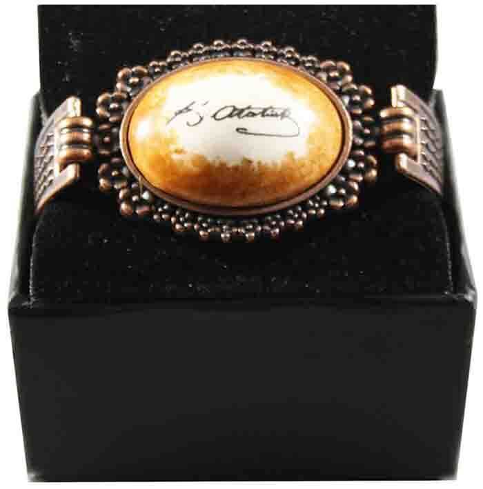Orange Background Ataturk Signature Ceramic Bracelet - 1