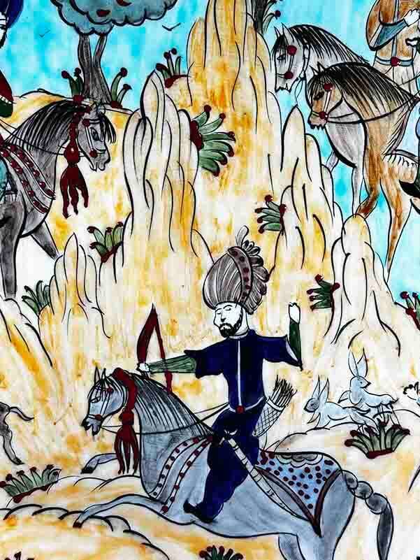 Osmanisches Miniaturmotiv – Iznik-Keramikteller mit Jagdszene - 2