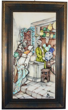 Osmanlıda Pazar Sahnesi 20*40cm Çini Pano - Çini Evi (1)