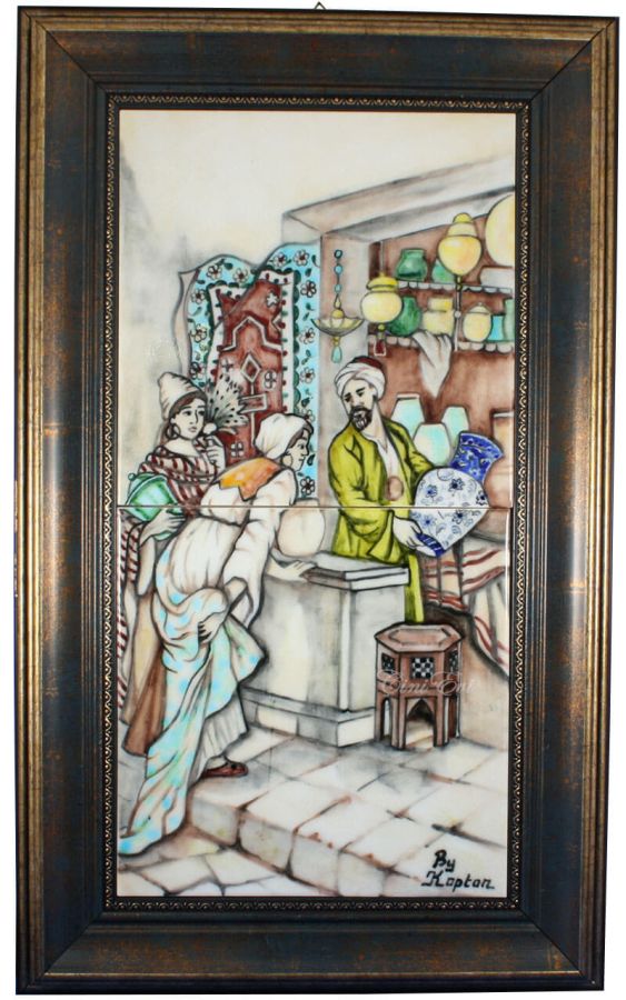 Osmanlı’da Pazar Sahnesi İznik Çini Pano 20 x 40 cm - 2