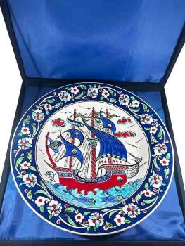 Ottoman Galleon 30 cm (11.81 in) Iznik Ceramic Plate - 3