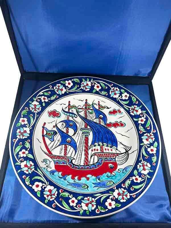 Ottoman Galleon 30 cm (11.81 in) Iznik Ceramic Plate - 3