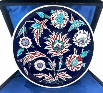 Ottoman Splendor, Blue Ground Hatayi Motif Iznik Ceramic Plate - Çini Evi