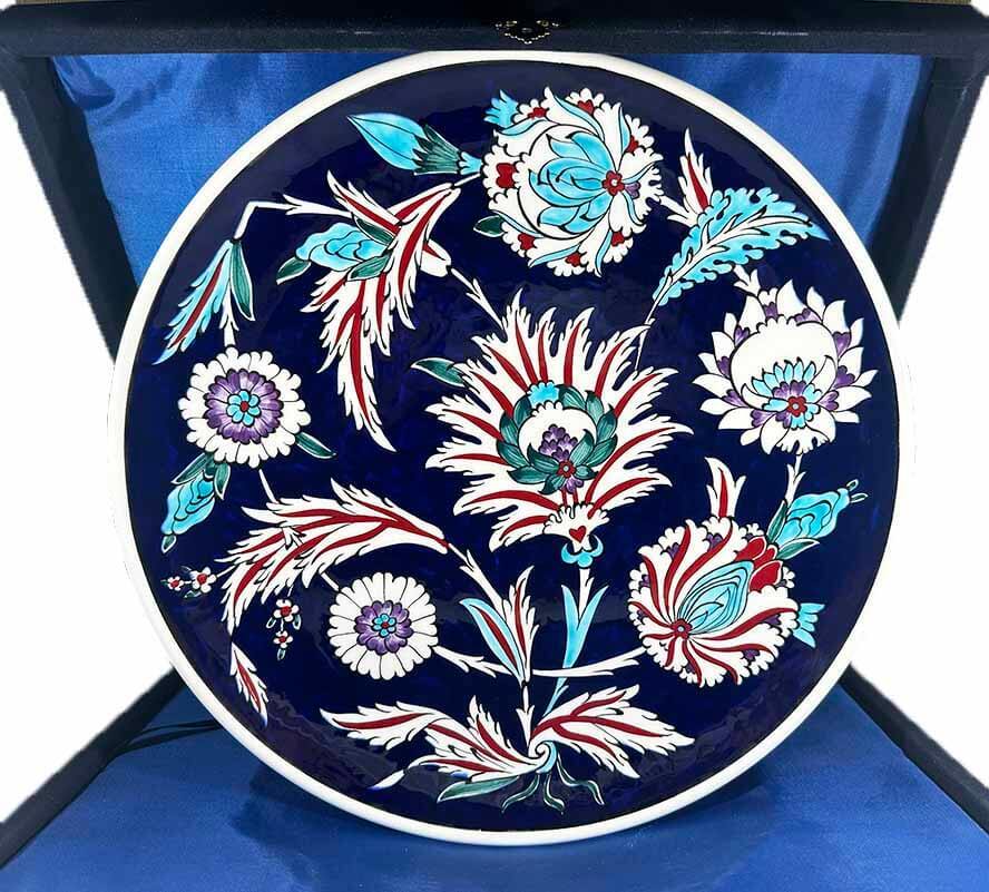 Ottoman Splendor: Blue Background Hatayi Motif Iznik Ceramic Plate - 1