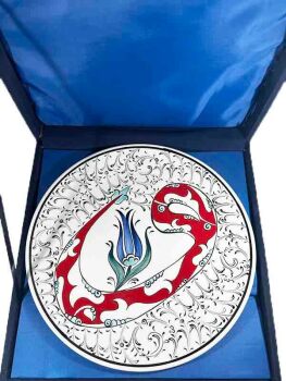 Ottoman “Vav” Motif Iznik Plate – Spiritual Gift (25 cm / 9.84 inch) - 3